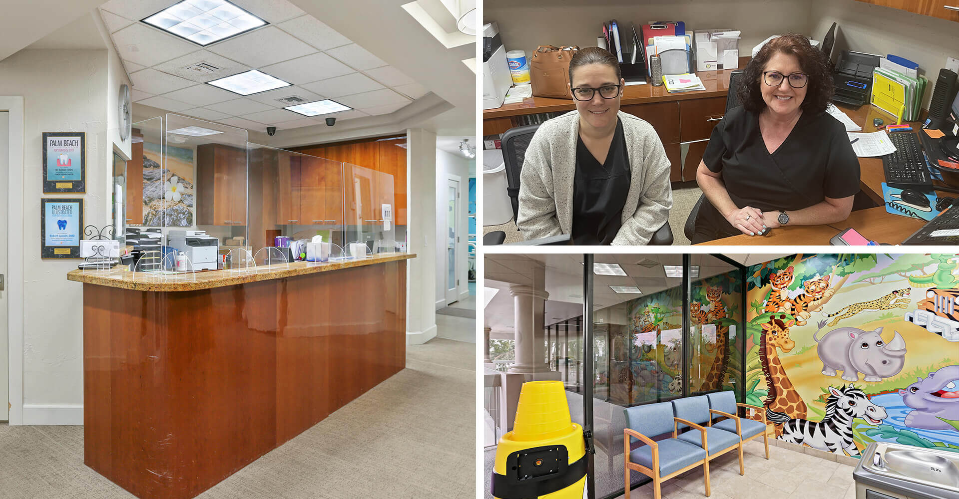 A collage of dental office interior